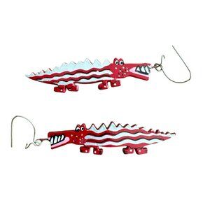 Alligator Earrings for Pierced Ears Red Lightweight Dangle Drop Crocodile